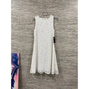 Guess Womens White Sleeveless Lace Dress With Back Button Detail - Size S
